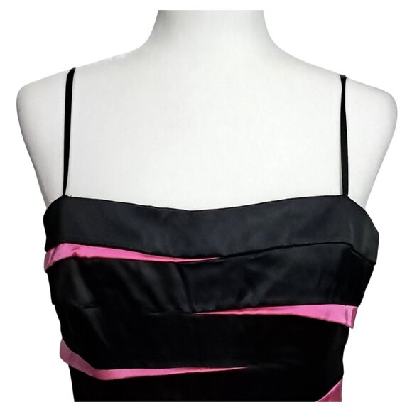 Y2K Betsy & Adam Black Fuchsia Satin Wave Cocktail Mini Dress Size 14 Going Out - Picture 4 of 10